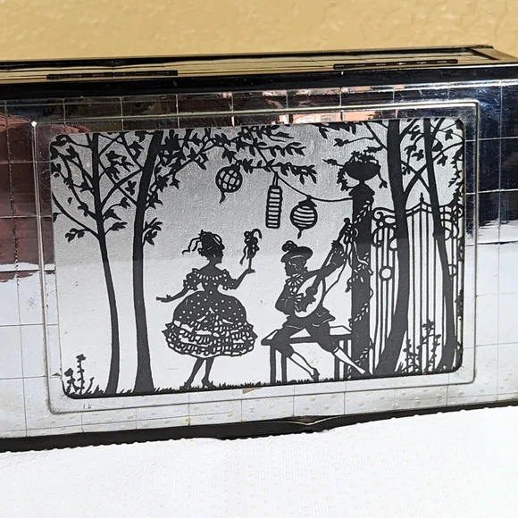 RARE Art Deco Silhouette Wood And Chrome Plated Metal Jewelry Box Vintage